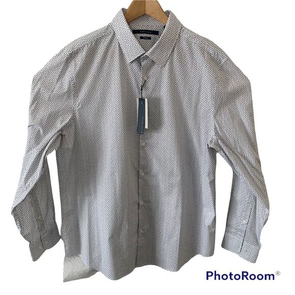 Perry Ellis Mens White Dot Pattern Shirt Cotton w Stretch Size Medium $79.50 - Picture 3 of 5